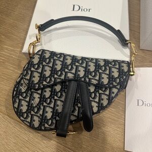 Dior Mini Saddle Bag Blue with Strap